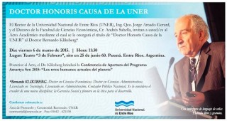 Invitacion Conferencia B  Kliksberg y entrega Honoris Causa UNER