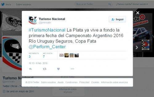 Publicaciones - Twitter Oficial - Turismo Nacional - Fecha 1 - Temporada 2016 -