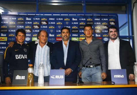 Se presento oficialmente la ExpoBoca con la presencia del entrenador Guillermo Barros Schelotto, Roberto Mouzo, el presidente Daniel Angelici, Sebastian Battaglia y Gaston Mastrolia, representante de la muestra. 26 de octubre de 2016.Sala de conferencias en el Micro estadio Luis Conde del complejo Pedro Pompilio.Foto: Javier Garcia Martino / Photogamma.